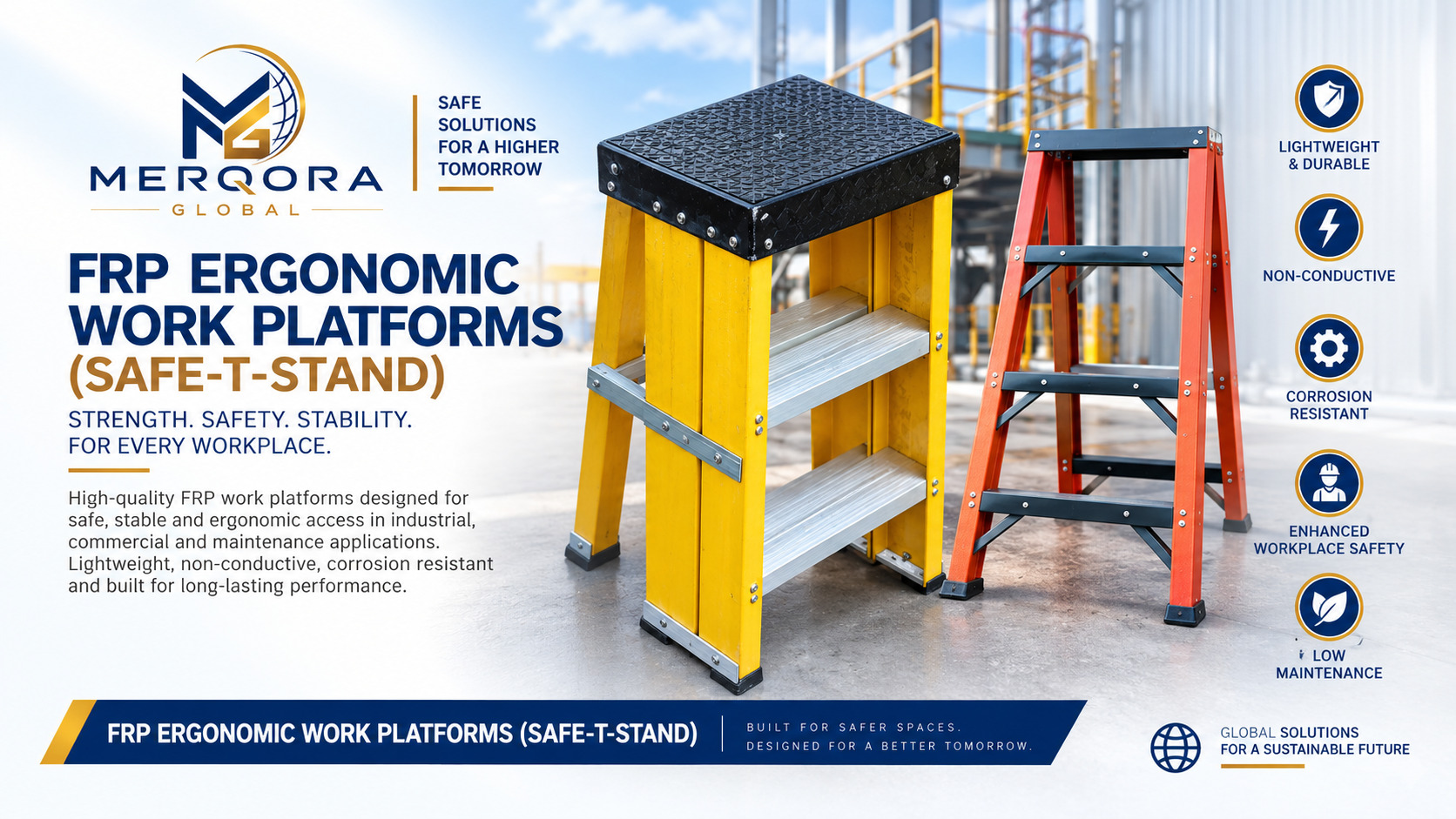FRP Ergonomic Work Platforms (Safe-T-Stand) - Custom FRP work platforms designed to reduce worker fatigue and ensure absolute electrical safety.